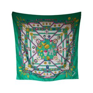 Hermes Green + Fuchsia Authentic 90 CM Vintage 100% Silk Scarf